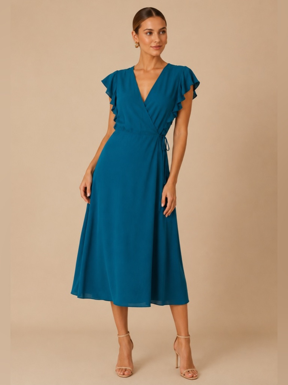 Willow & Clay Teal Wrap Ruffle Dress NWT Size Small Boho